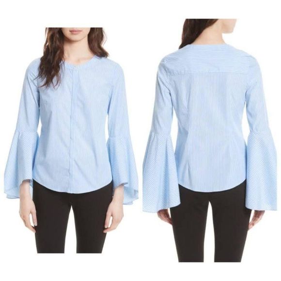 Milly Tops - Milly Michelle Stripe Bell Sleeve Blouse Blue
